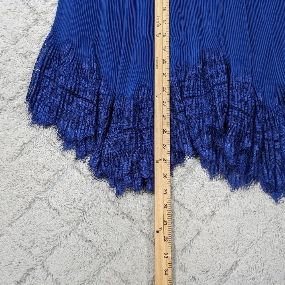 Whistles Skirt Women's 8 Blue Dahlia Pleated Lace Trim Knee Length Side Zip